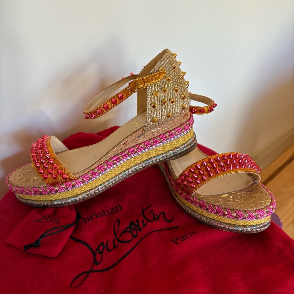 Christian Louboutin Pyraclou 60mm Espadrille Sandal, Authentic, EUC